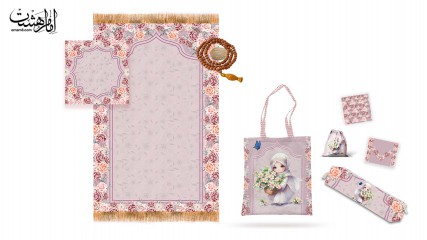 ست پنج تیکه سجاده جانماز ، کیف ، جامدادی،جامهری ، کیف متبرک ویژه جشن تکلیف