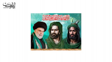کتیبه آویزی تمثال امام حسین (ع) و حضرت ابوالفضل (ع) به همراه مقتدی صدر