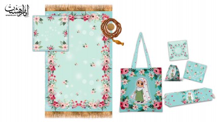 ست پنج تیکه سجاده جانماز ، کیف ، جامدادی،جامهری ، کیف متبرک ویژه جشن تکلیف