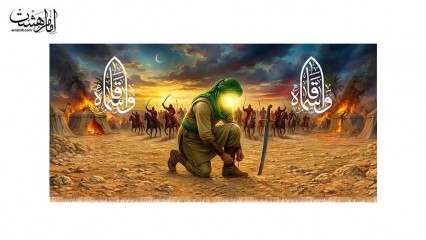 کتیبه پشت منبری تصویر حضرت قاسم (ع) در صحرای کربلا