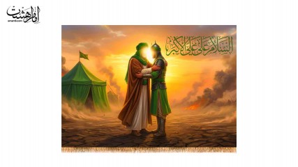 کتیبه پشت منبری امام حسین (ع) و حضرت علی اکبر (ع) وداع پدر با پسر