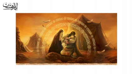 کتیبه پشت منبری تصویر شهادت حضرت علی اصغر (ع)