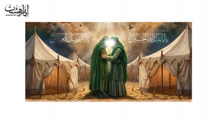 کتیبه پشت منبری تصویر وداع امام حسین و حضرت ابوالفضل(ع)