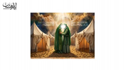 کتیبه پشت منبری تصویر وداع امام حسین و حضرت ابوالفضل(ع)