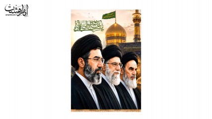 کتیبه تابلویی شهادت امام رضا ( ع ) مزین به تصویر رهبری