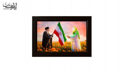 تابلو مخمل با قاب چوبی مزین به تصویر رهبر شهید