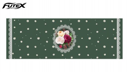 رانر رومیزی مخمل طرح نغمه بابونه سبز زیتونی کد 30837