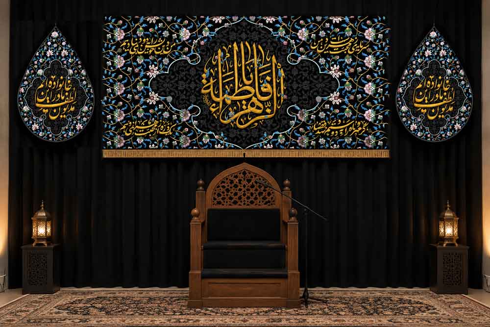 پک کتیبه پشت منبری حضرت فاطمه زهرا (س) و کتیبه اشکی طرح نگین فاطمی ویژه فاطمیه
