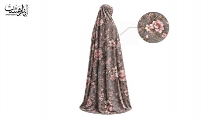 قواره پارچه چادری سوپرسافت طوسی با طرح گل‌های پیونی صورتی کد 32898