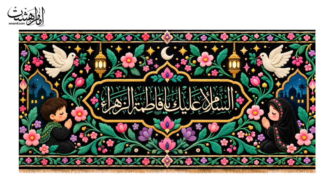 کتیبه کودک فاطمیه طرح «السلام علیک یا فاطمة الزهرا (س)»