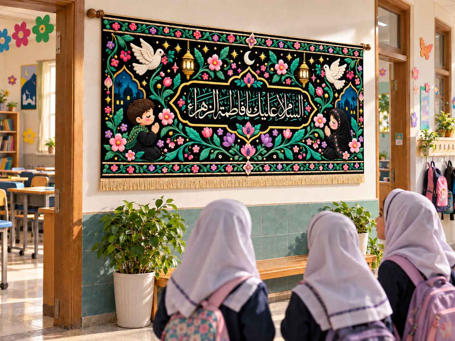 کتیبه کودک فاطمیه طرح «السلام علیک یا فاطمة الزهرا (س)»