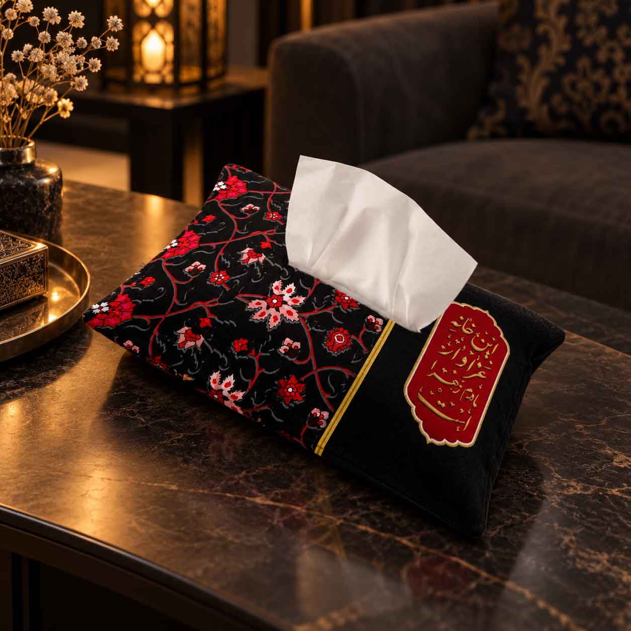 جا دستمال کاغذی پارچه‌ای یا فاطمه الزهرا (س) طرح «روضه سرخ»