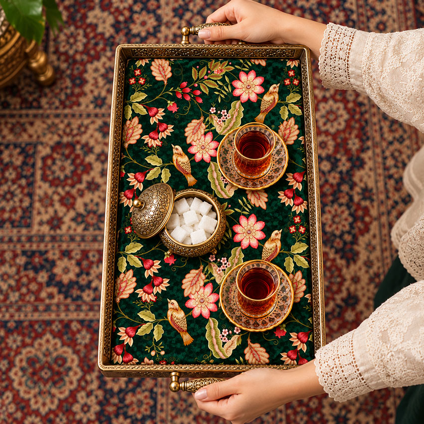 فرش سینی طرح "باغ پرنده"
