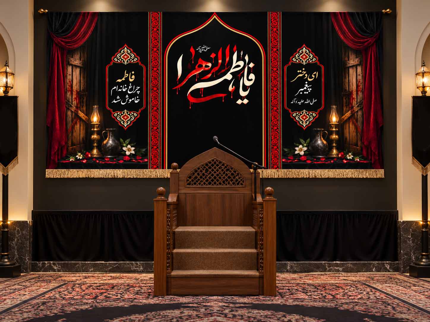 کتیبه پشت منبری «یا فاطمه الزهرا (س)»