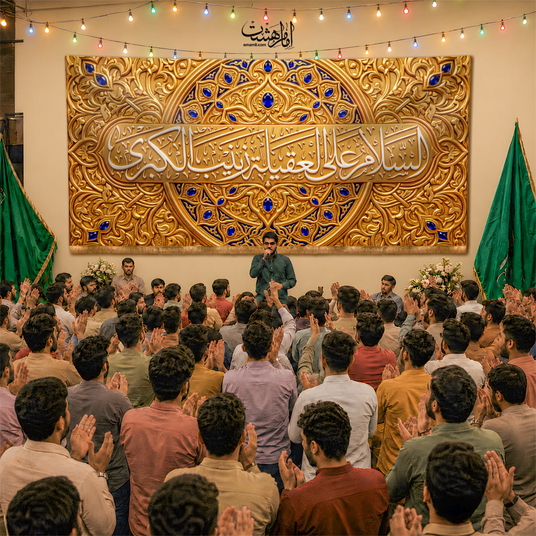 کتیبه پشت منبری حضرت زینب (س) طرح "تاج‌ نشان"