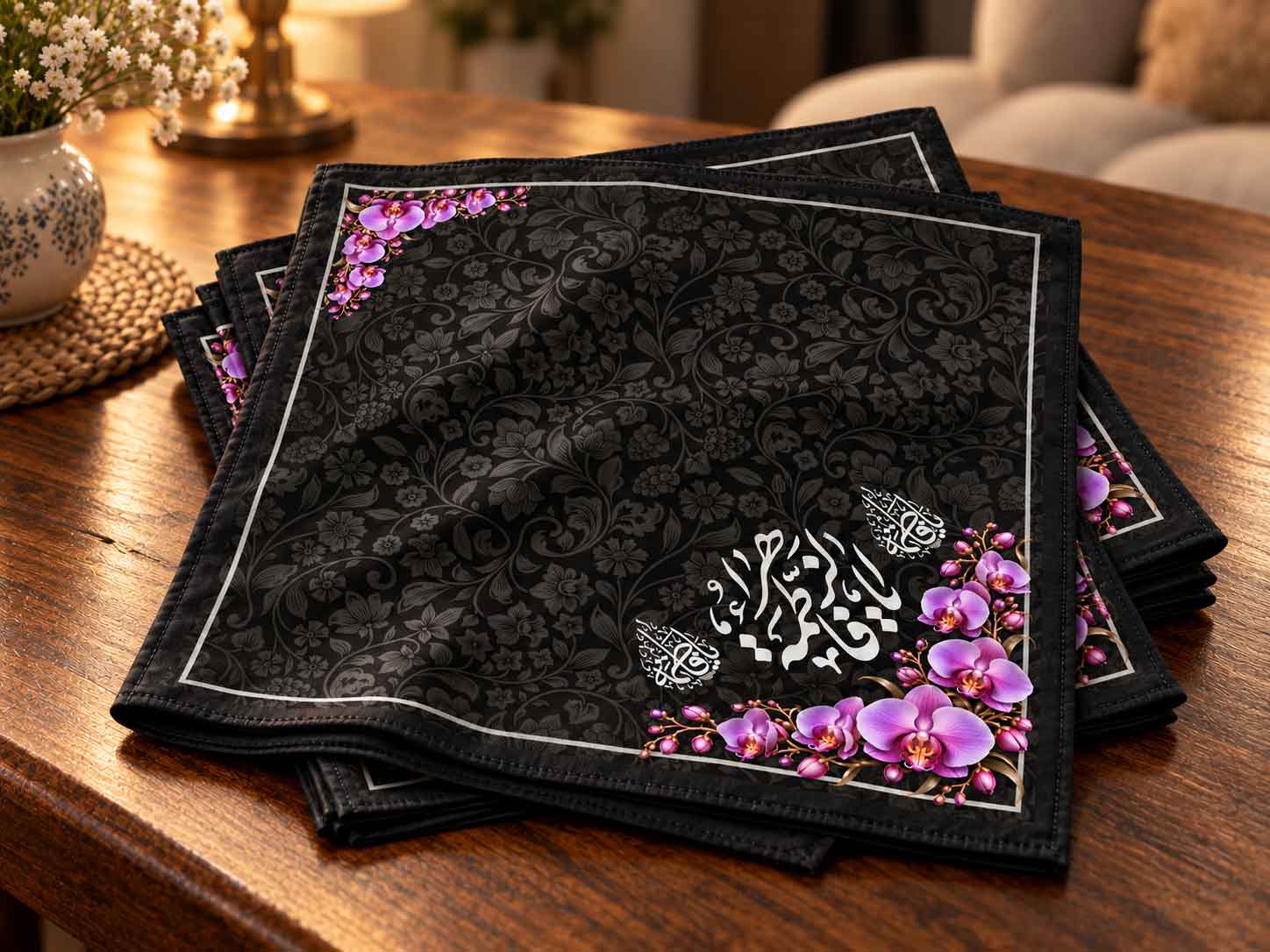 پک ده عددی دستمال اشک ویژه ایام فاطمیه طرح گل ارکیده