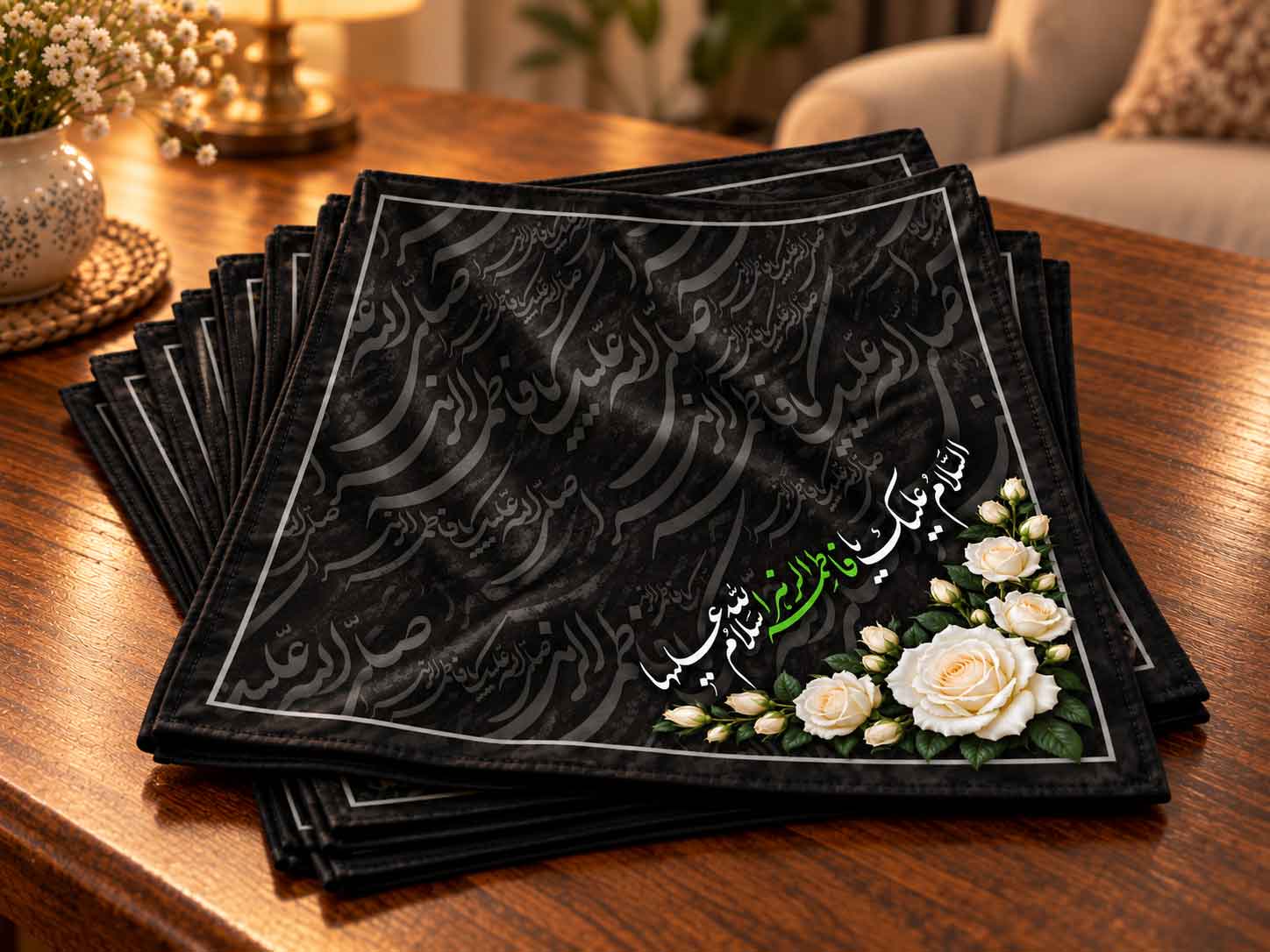 پک ده عددی دستمال اشک ویژه ایام فاطمیه طرح رز سفید