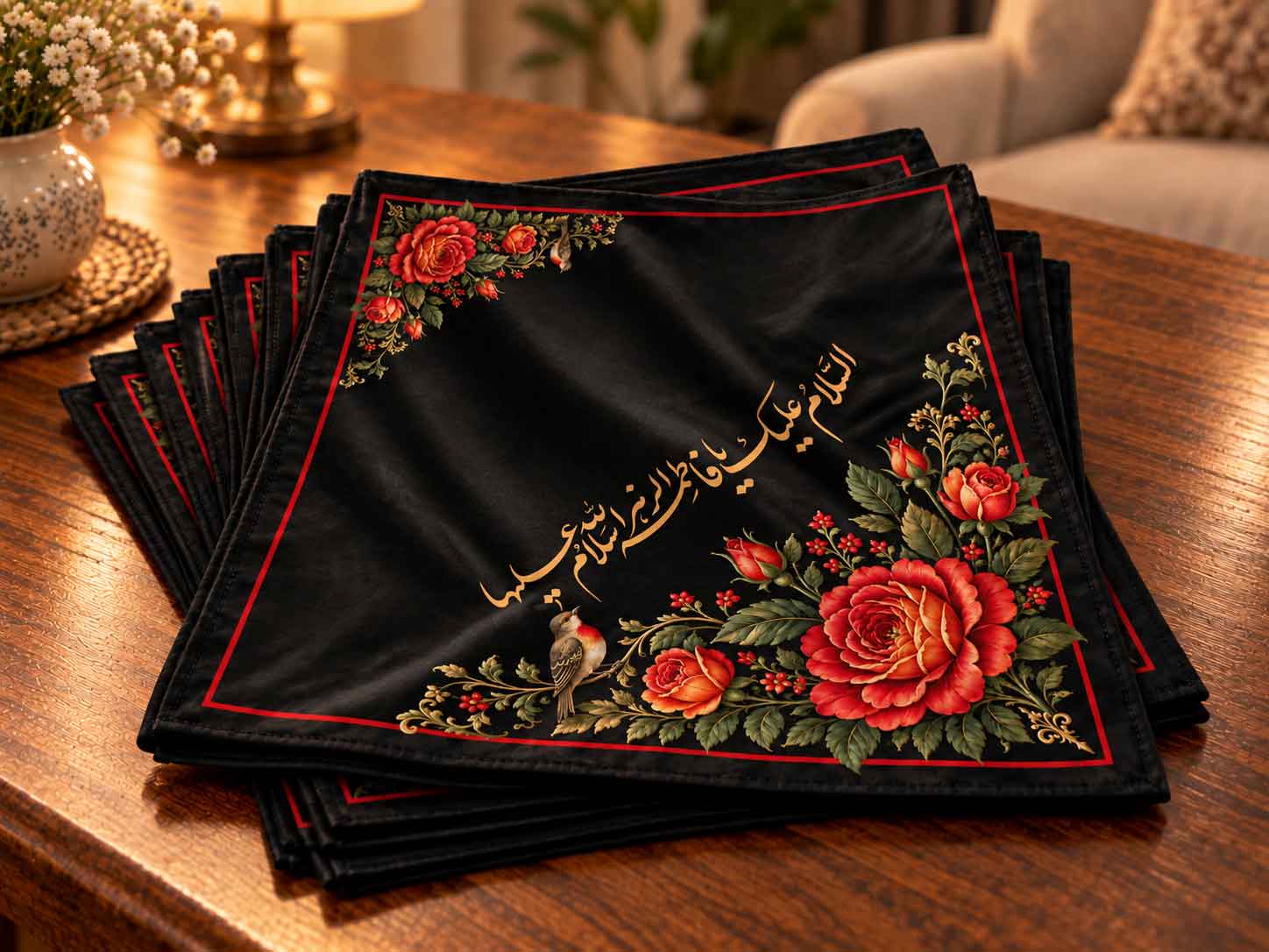 پک ده عددی دستمال اشک ویژه ایام فاطمیه طرح گل قرمز
