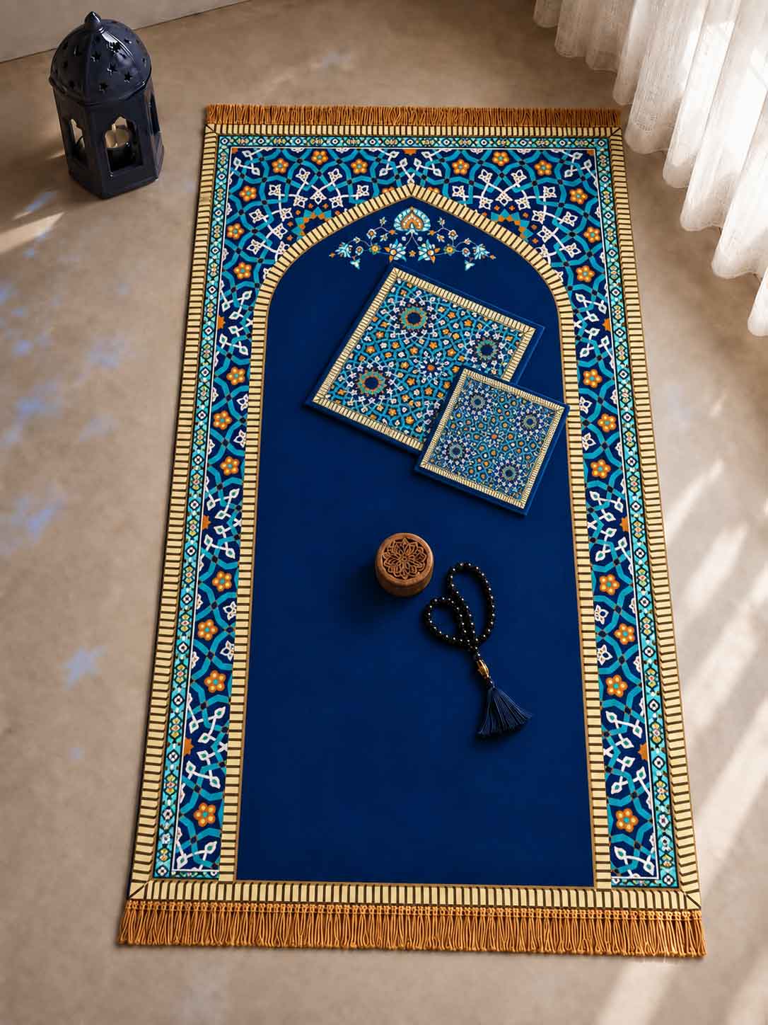 ست سجاده و جانماز طرح کاشی فیروزه‌ای
