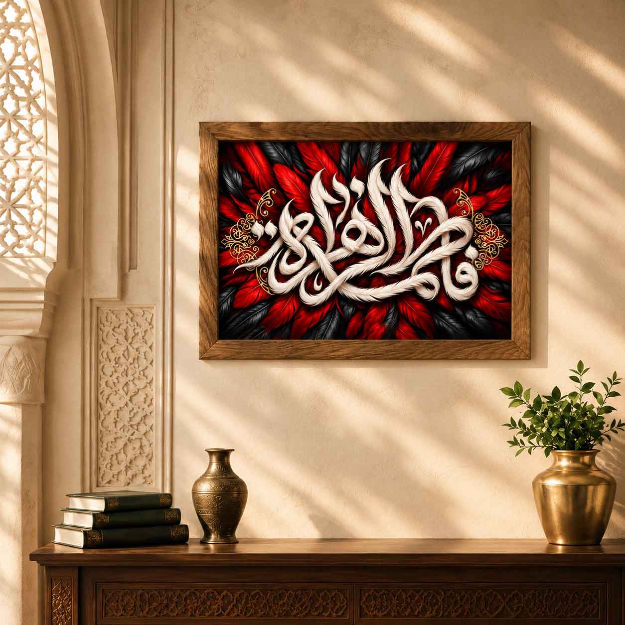 تابلو مخمل با قاب چوبی شهادت فاطمه الزهرا (س) طرح پر