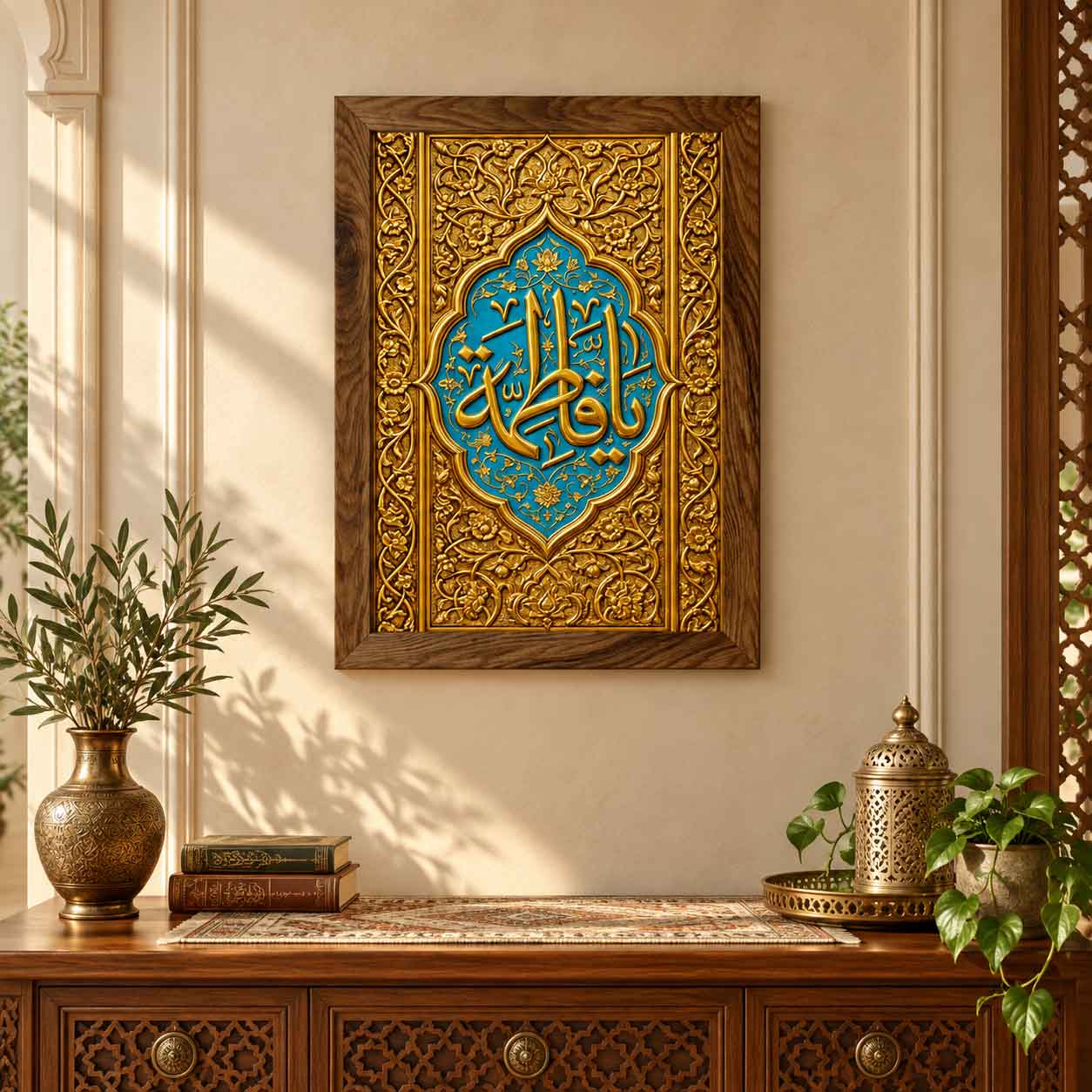 تابلو مخمل با قاب چوبی طرح «یا فاطمه (س)»