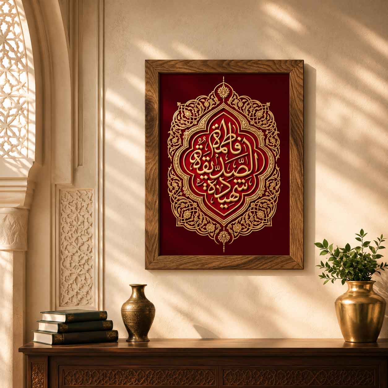 تابلو مخمل با قاب چوبی طرح حضرت فاطمه زهرا (س)