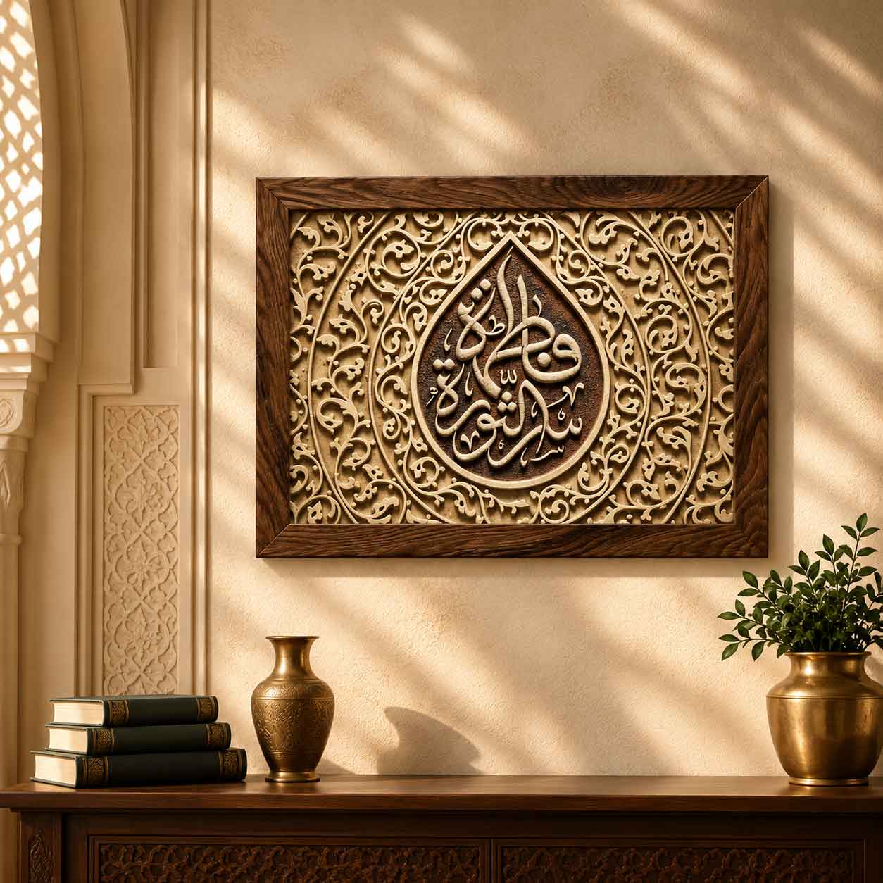 تابلو مخمل با قاب چوبی طرح خاک حضرت فاطمه زهرا (س)