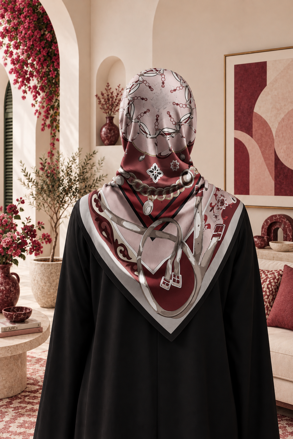 روسری نخی طرح جواهر رنگ قرمز گیلاسی