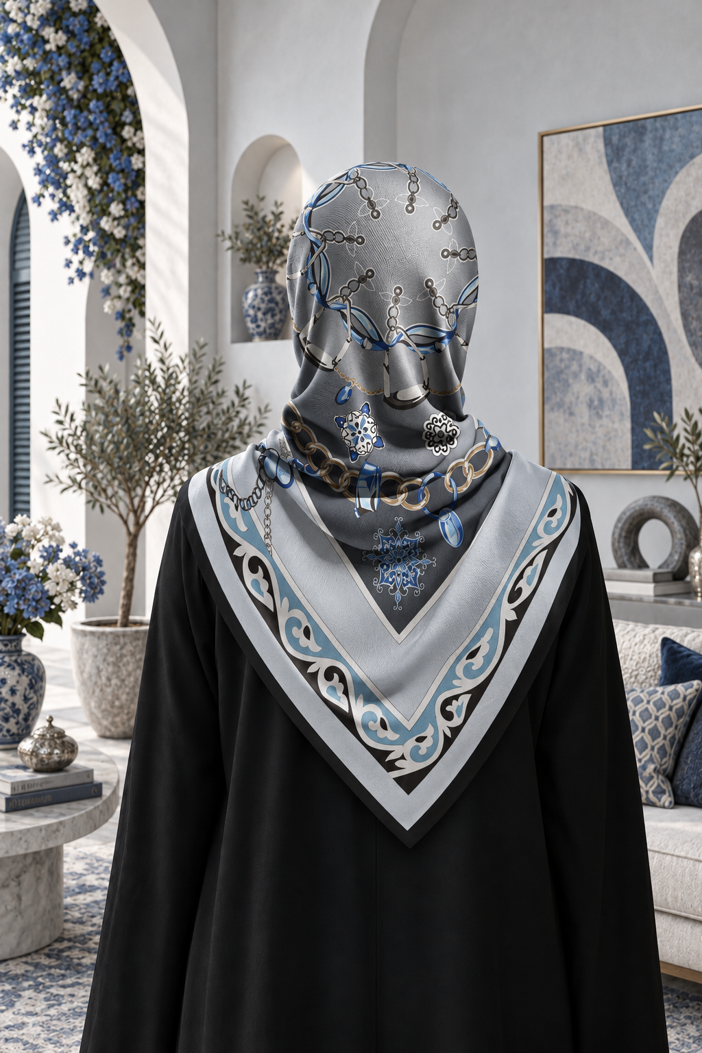 روسری نخی طرح جواهر رنگ آبی