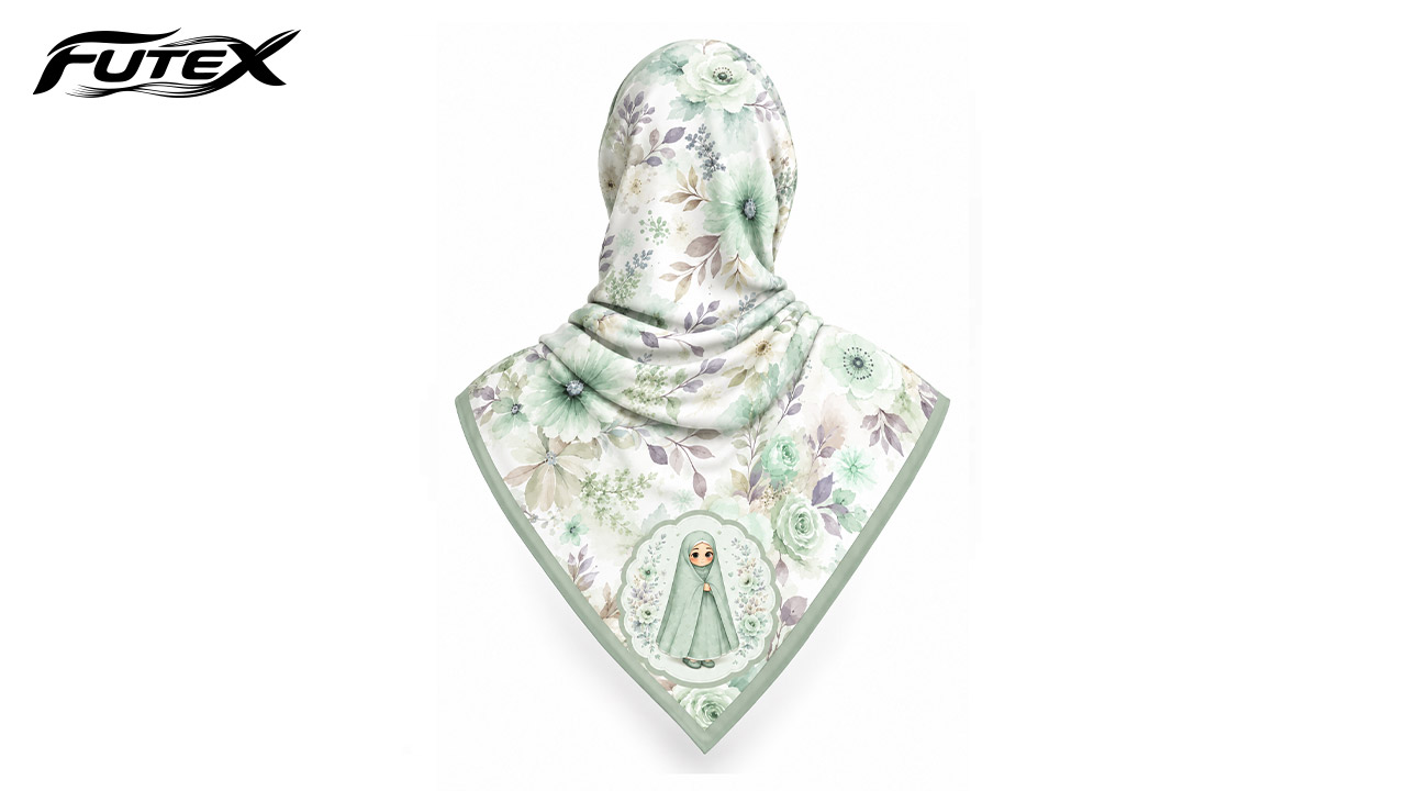 روسری نخی کودک دخترانه طرح گل سبز
