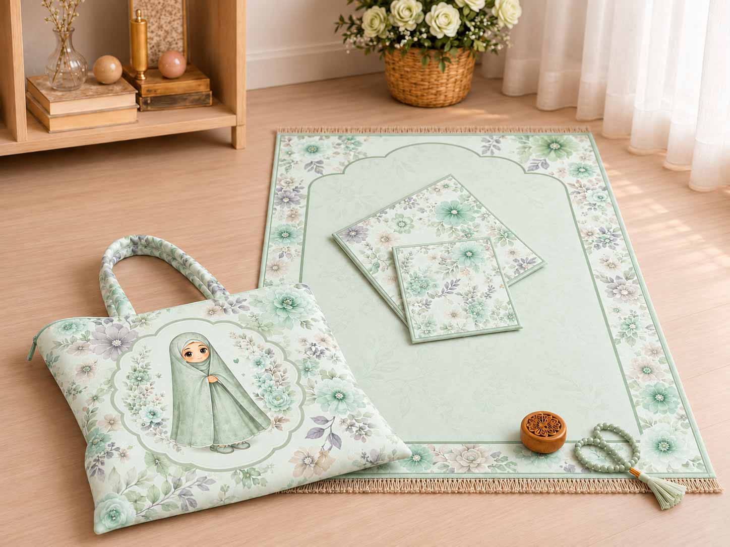 کیف پارچه ای کودک دخترانه طرح گل سبز