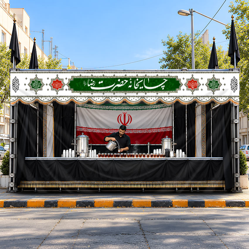 کتیبه سردر موکب طرح "چایخانه امام رضا (ع)"